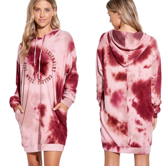 New! Tie-Dye Oversized Hoodie Tunic Dress - Picture 2 of 9